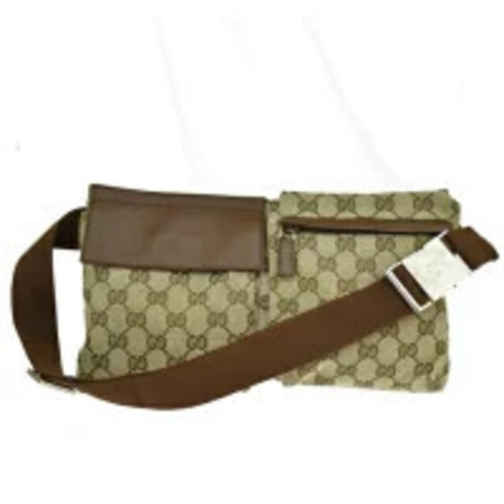 Gucci Waist Pouch Clutch Bag GG Brown Canvas Leather